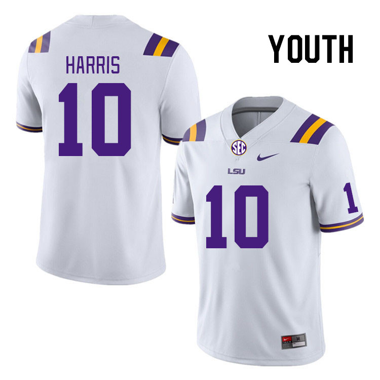 Youth #10 Denver Harris LSU Tigers College Football Jerseys Stitched-White